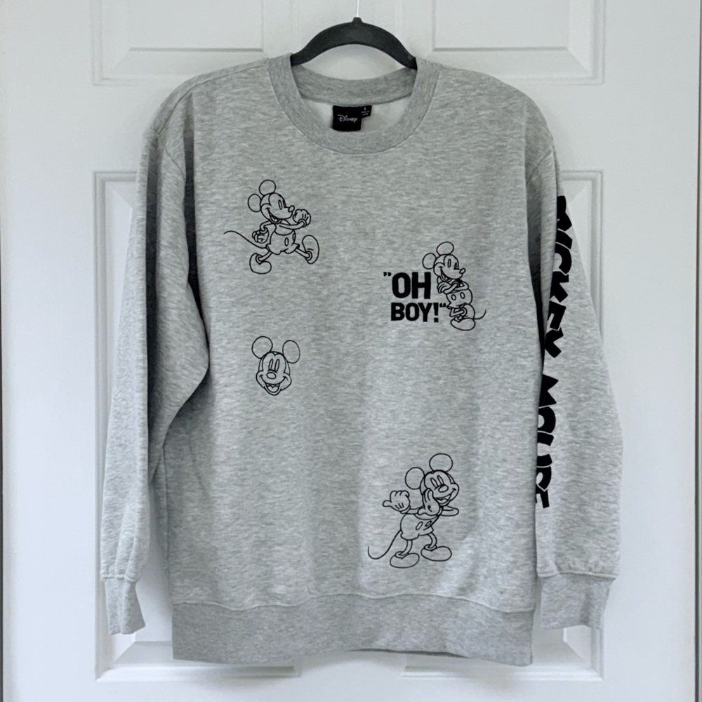 Disney Mickey Mouse Gray “OH BOY” Sweatshirt with Embroidery - Size Women's L